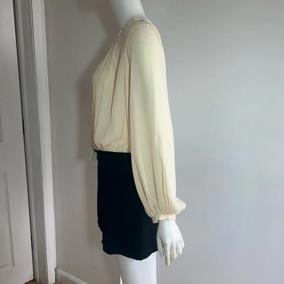 Free People Aida Romper Women’s Size 8 Cream & Black Balloon Puff Sleeve Slits - Picture 3 of 10